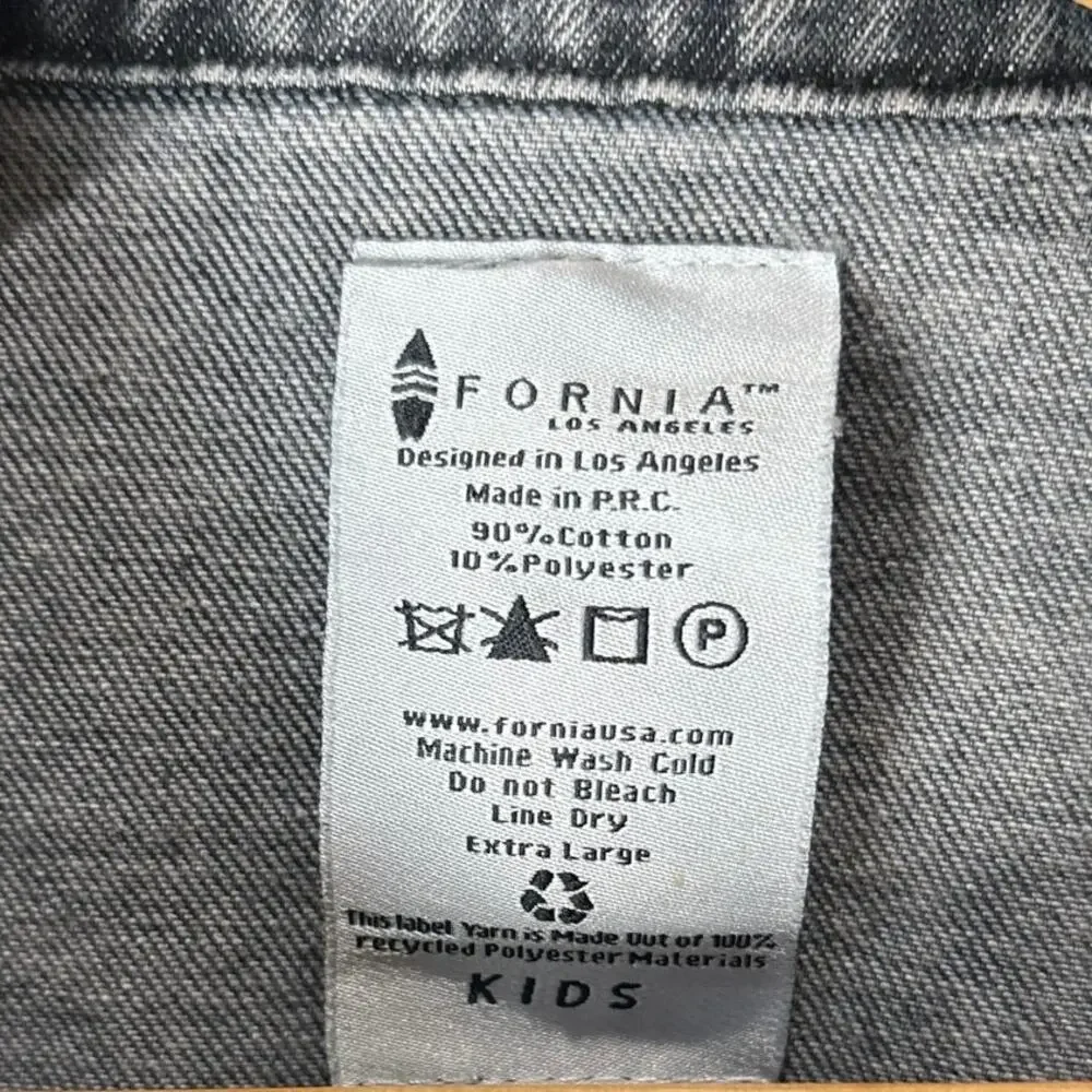 Fornia Girl’s Dark Gray Denim Studded Trucker Jacket Size XLARGE or Adult XSMALL